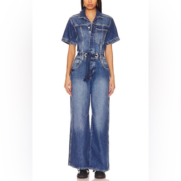 Free People - We The Free Edison Wide Leg Coverall in Cape Blue small - Picture 1 of 16